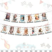 Racing Car First Birthday Photo Banner for Boys, Fast One Birthday Decoration Race Car 1st Birthday Decorations Photo Banner from Newborn to 12 Months for Boy 1st Racing Themed Birthday Decoration