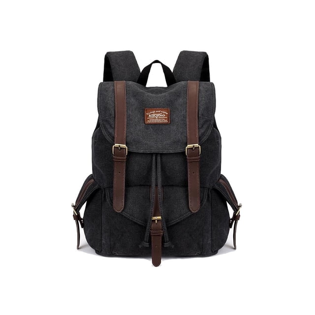 Mochila de lona vintage Kaukko Mochila de senderismo para viajes al aire libre Mochilas escolares KAUKKO K1016-Black