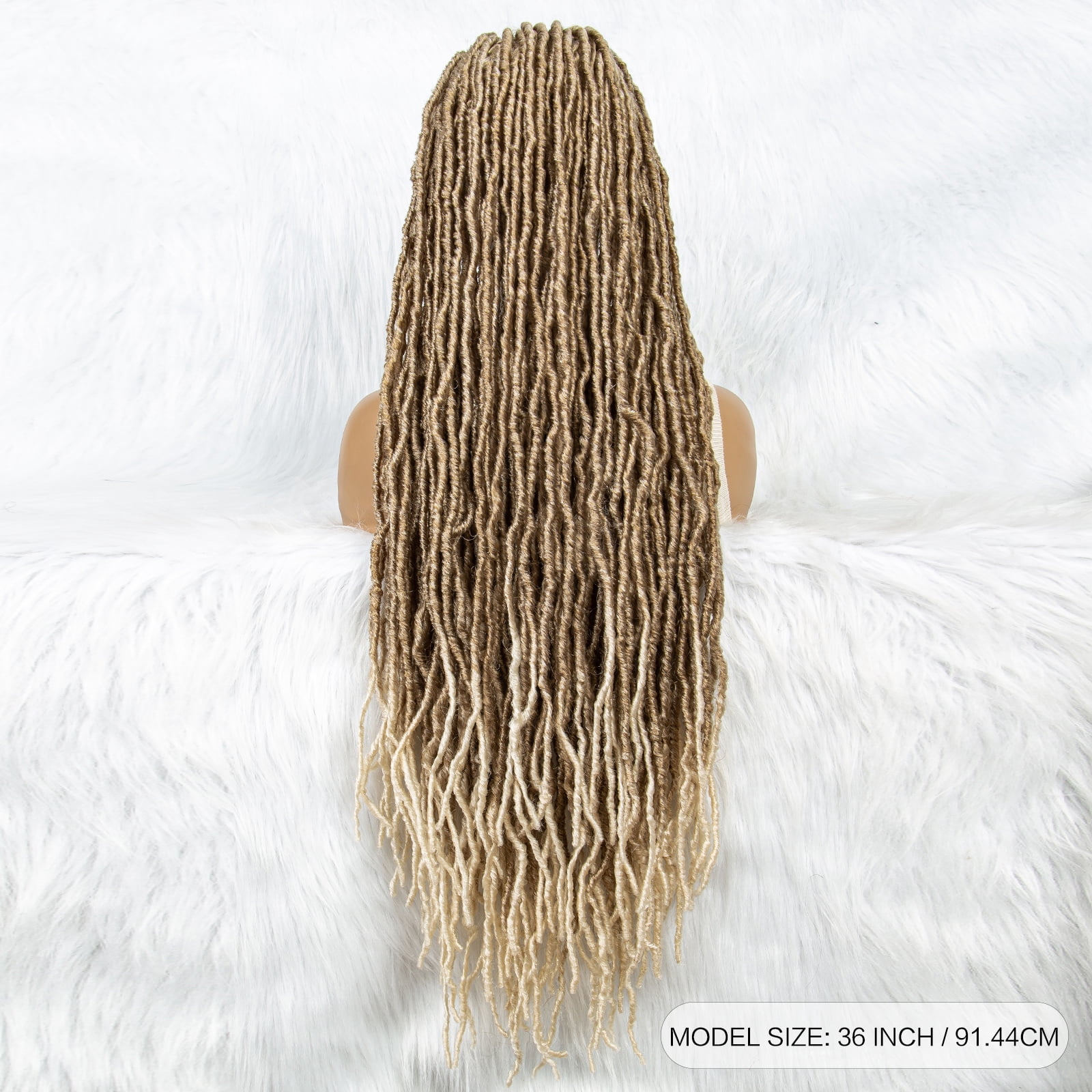 Colorful Locs Braided Wigs 36 Inches Full Double Lace Golden Honey Square Knotless Dreadlock Braiding Wig with Baby Hair for Black Women Synthetic Lace Frontal Long Cornrow Box Braided Wigs