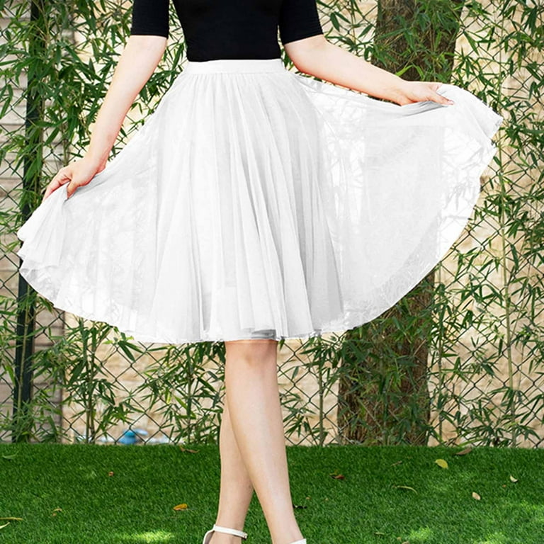 White tulle skirt knee cheap length