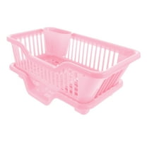 Sink Dish Drying Rack,Heavy Duty Hard Plastic Drying Rack for Kitchen Counter,Sink Organization and Storage Essentials with Silverware Utensil Holder,Home and Apartment Decor(Pink,17.52x12.6x7.08")