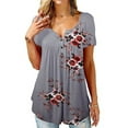 thumbnail image 4 of T-shirt Imprimé Femmes Été Col Rond Col Rond Col Rond T-shirt Femmes en Vrac Haut, Gris, XL, 4 of 7