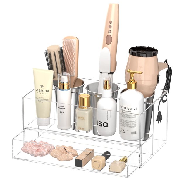 Organizador de herramientas para el cabello NIUBEE, acrílico transparente, con cajón