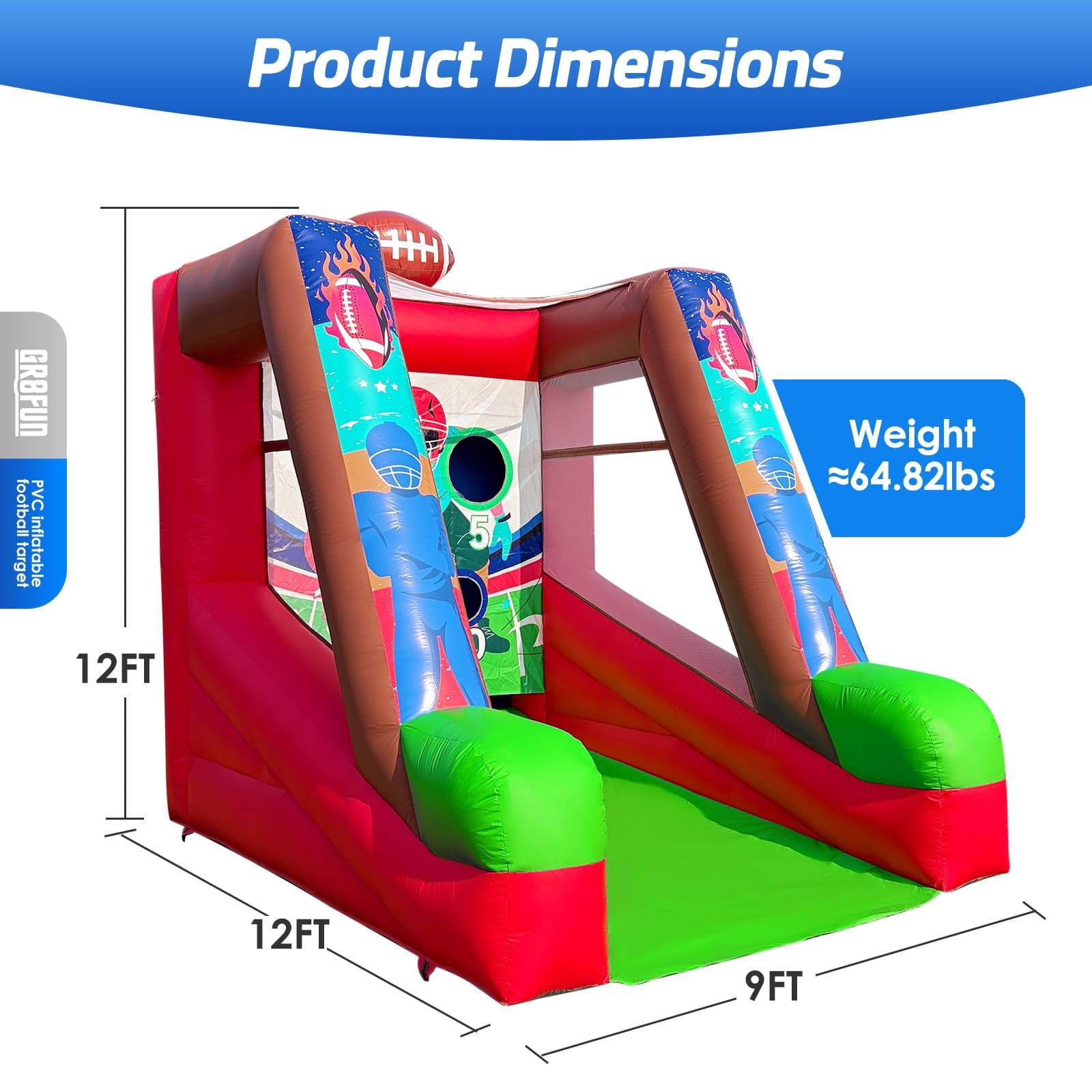 Inflatable Football Toss Game, Commercial Grade PVC Football Target Toss with Air Blower, 3-Target Scoring Inflatable Carnival Game for Outdoor Fun, Home & Rental Use
