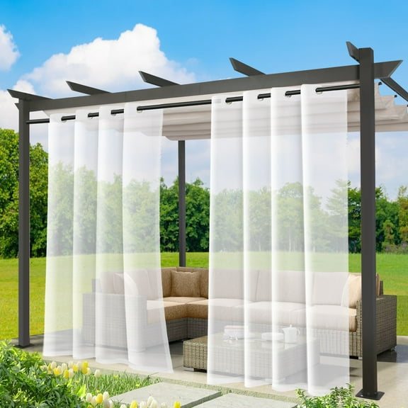 Lapalife Outdoor Sheer Curtains for Patio Waterproof, Breathable Grommet Voile Sheer Curtains for Porch, Pergola, Cabana, Living Room, Bedroom, 52"x 72", White, 1 Panel