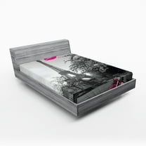 Ambesonne Paris Fitted Sheet, Romantic City and a Kiss, Queen Size, Black White Hot Pink