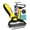 thumbnail image 2 of Pet Grooming Brush - Double Sided Shedding, Dematting Undercoat Rake for Dogs and Cats - Extra Wide Dog Grooming Brush - White, 2 of 10