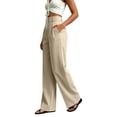 thumbnail image 5 of cocolona Womens Summer Casual High Waist Dress Pants Elastic Waist Straight Wide Leg Business Suit Pants with Pockets, 5 of 5