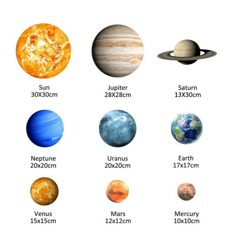 Solar System Wall Stickers Glow in The Dark 9 Planets Mars Outer Space Decal Bedroom Dining Room Decor, Size: 5.1