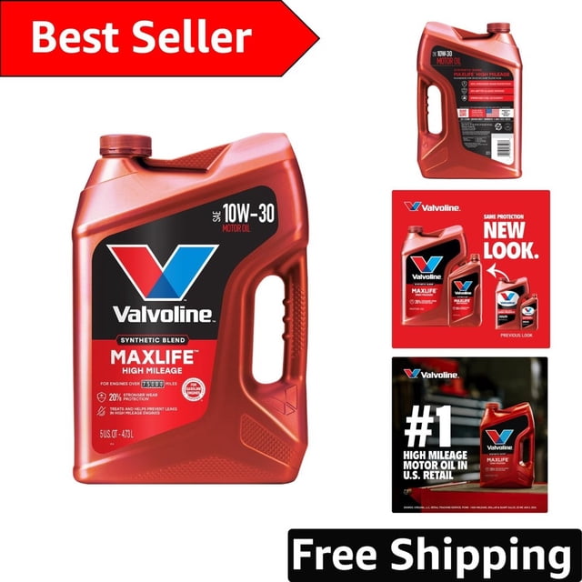 10W-30 High Mileage Motor Oil with MaxLife Tech - 5 Qt for Cars & Trucks