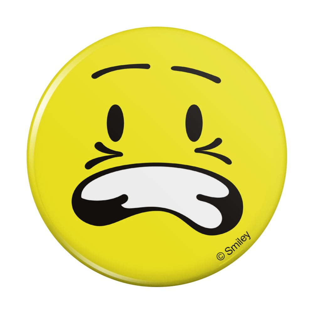 Smiley Scared Worried Stressed Yellow Face Pinback Button Pin Badge 