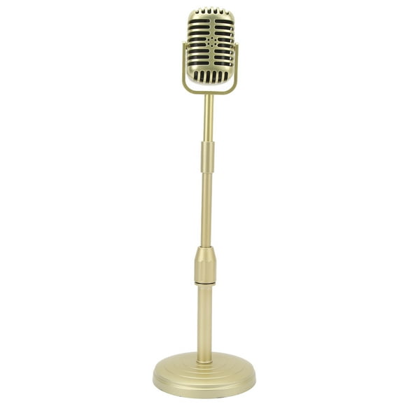 Micrófono retro elevable, realista, ligero, falso, modelo vintage para fotografía, cosplay, dorado.