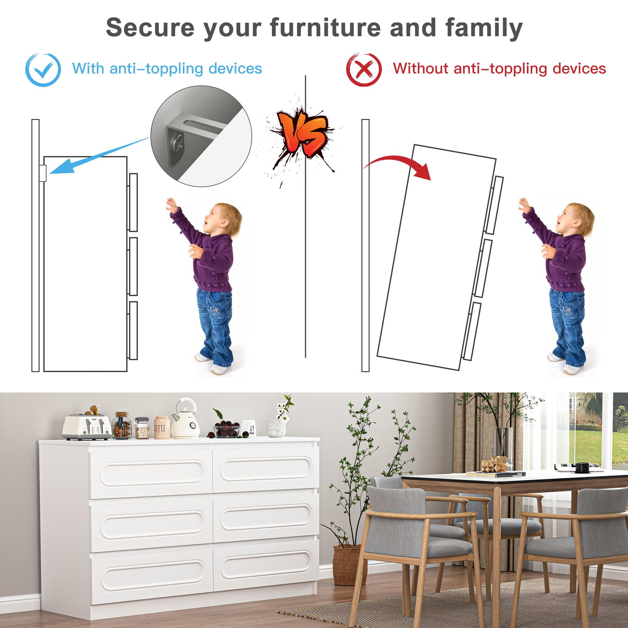 Demi Bonn 6-Drawer Double Dresser for Bedroom, 47" Chest of Drawers with Hidden Handle Wood Oval Pattern Drawer Fronts, Modern Bedroom Furniture, White