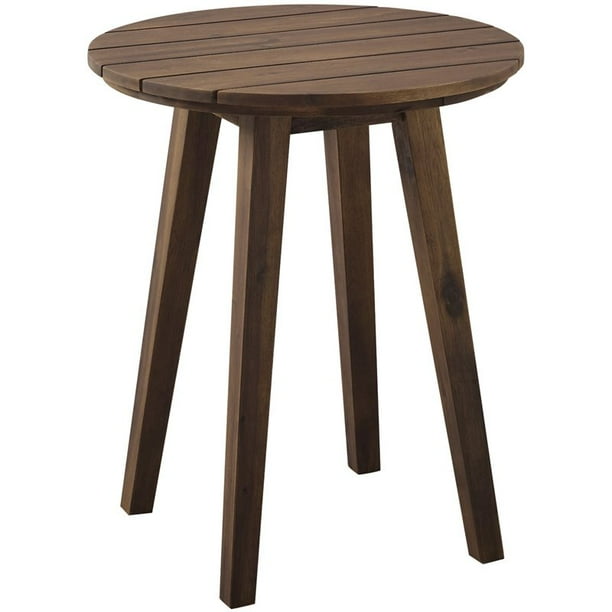 20" Acacia Wood Outdoor Patio Round End Table in Dark Brown