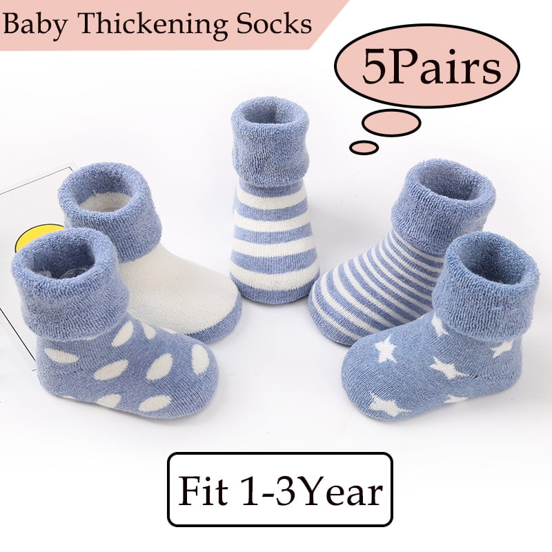 3 Pairs Baby Socks Warm Winter Ankle Sock Thick Cotton Terry Long Tube Stocking for 0-6 Months,2-3 Year Girls