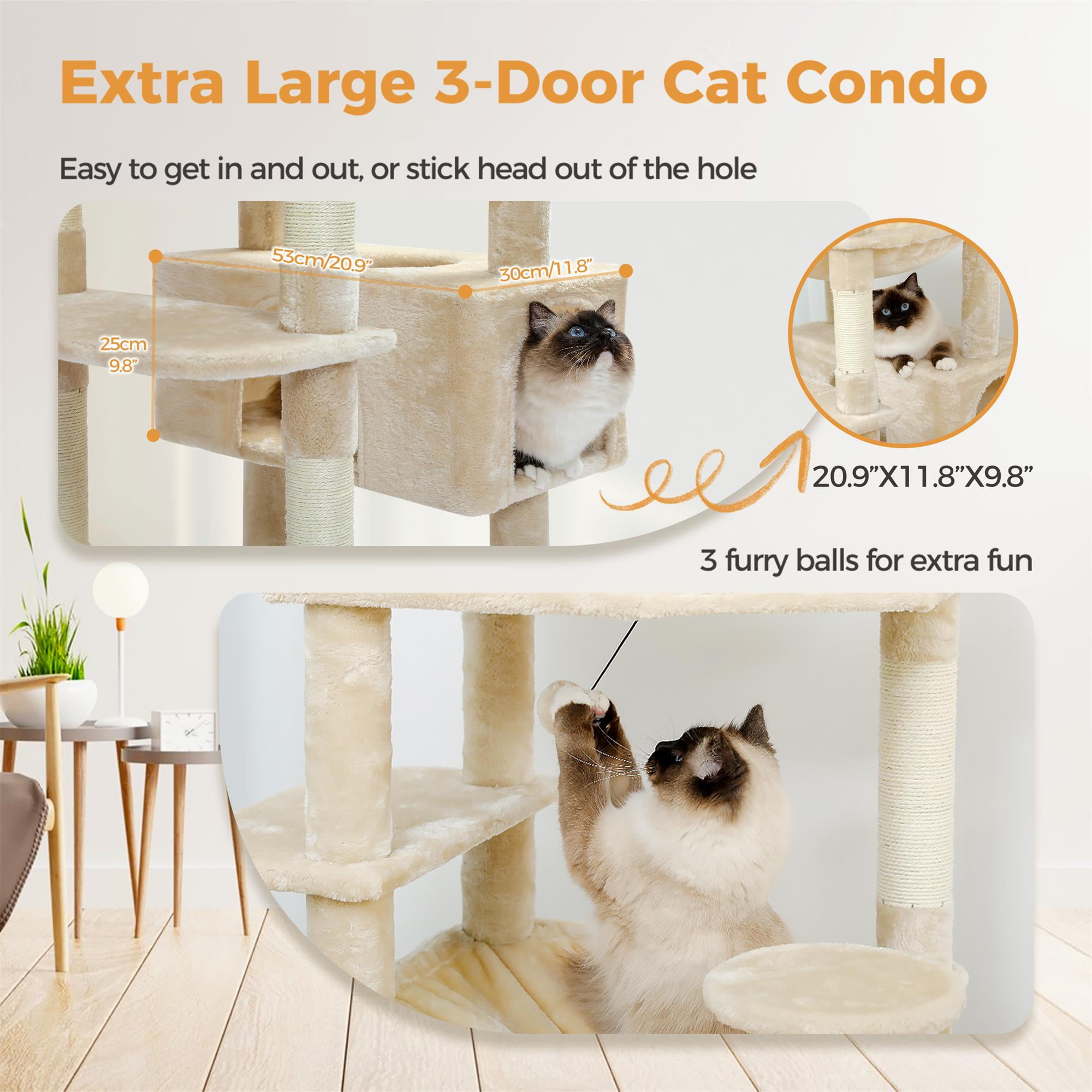 Pefilos 72" Cat Tree Tower for Large Cats, Indoor Cat Condo with Sisal-Covered Scratching Posts and Pads, 2 Padded Perch, Beige Pefilos 72" Cat Tree Tower for Large Cats, Indoor Cat Condo with Sisal-Covered Scratching Posts and Pads, 2 Padded Perch, Beige