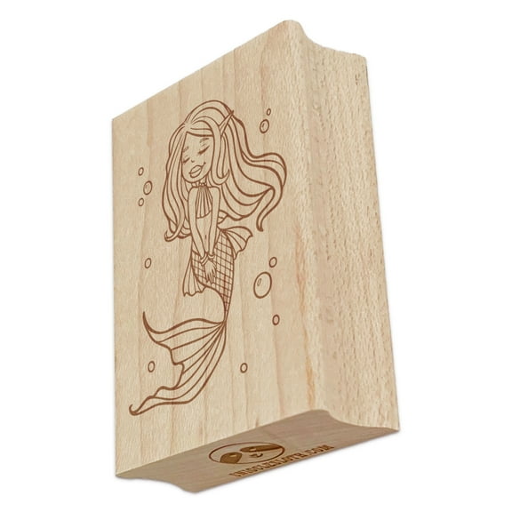 Mermaid With Flowy Hair and Tail Rectangle Rubber Stamp Stamping Scrapbooking Crafting - Small 1.7in