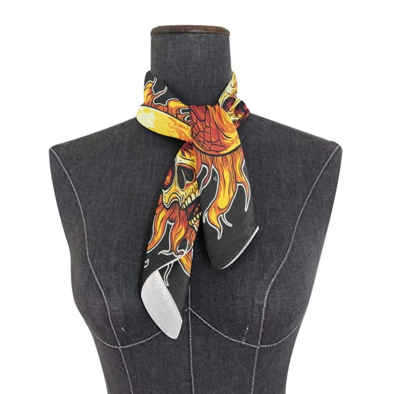 Square Scarf 24x24 Inch Fire Skull Sun Design Silky Satin Sun Protection Neck Scarf for Women Multi-Purpose Head Wrap Bandana for Hair Bag Decoration