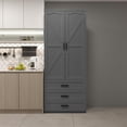 thumbnail image 2 of MIDOQIN 72" Tall Kitchen Pantry Cabinet with LED Lights & 3 Drawers Farmhouse Storage Cabinet Wood Food Pantry with Barn Doors & Adjustable Shelves Freestanding Cupboard for Kitchen, 2 of 7