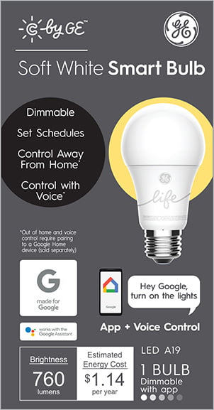 C-Life by GE Smart LED 60-Watt A19 Soft White Dimmable Light Bulb 6-Pack 