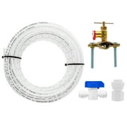 Metpure Refrigerator Water Line Kit for Ice Maker, Freezer, Humidifier, Water Filtration System. 25 FT x 1/4” OD Tube, 1/4" OD Quick Connect Self-Piercing Needle Saddle Valve, Adapter, & Ball Valve