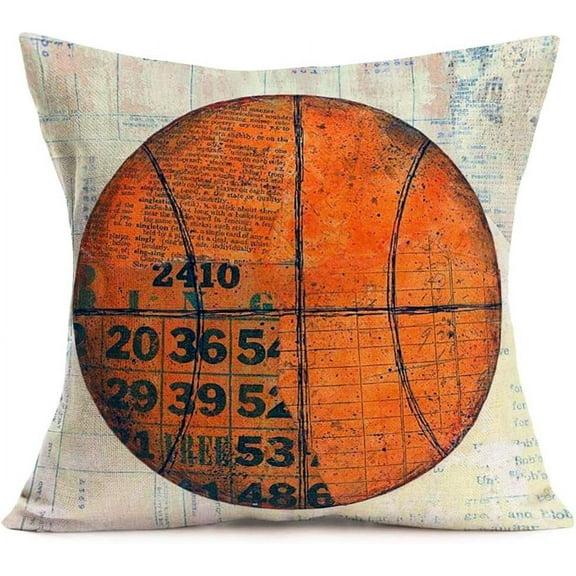 Vintage Basketball Throw Pillow Covers Cotton Linen Basketball Sports Decorative Pillow Case Square Cushion Cover 18x18 Inch for Home Men Women Sofa Pillowcase (Basketball 01)