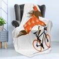 thumbnail image 4 of Horse Soft Flannel Fleece Throw Blanket, Illustration of Cyclist Horse Riding a Bicycle and Wearing Orange Outfits, Cozy Plush for Indoor and Outdoor Use, 50" x 70", Brown Orange Black, by Ambesonne, 4 of 5