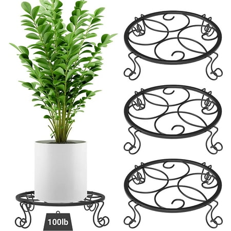 3 Pack Potted Plant Stand, 9.06in/23cm Metal Flower Pot Holder Heavy ...