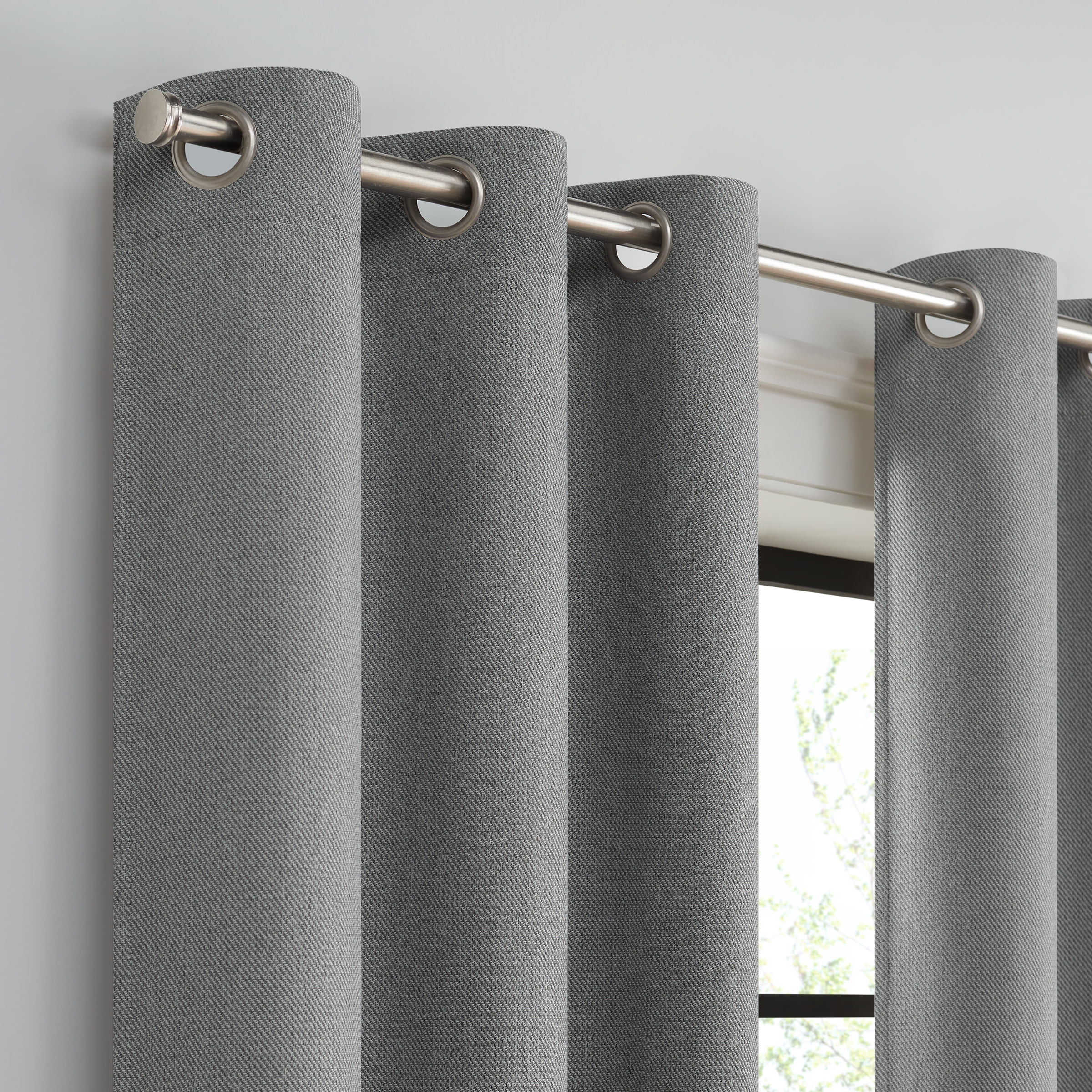 Eclipse Twill Blackout Twill 2 Pack Window Curtain Panels, Grommet - 37" W x 63" L - Smoke