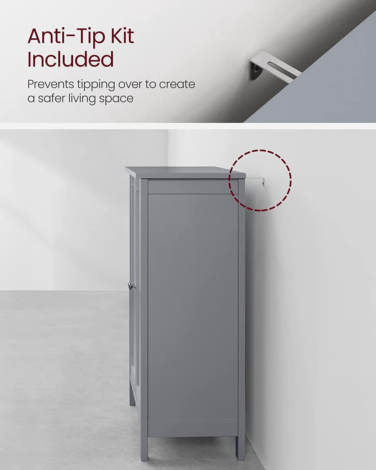 Floor Storage Cabinet, Storage Unit with 2 Adjustable Shelves,  Cabinet Freestanding, Dove Gray
