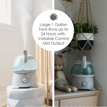 Crane Ultrasonic Elephant Humidifier, 1 Gallon Cool Mist Animal Humidifier for Nursery and Bedroom, Auto Shut-Off, Optional Filter