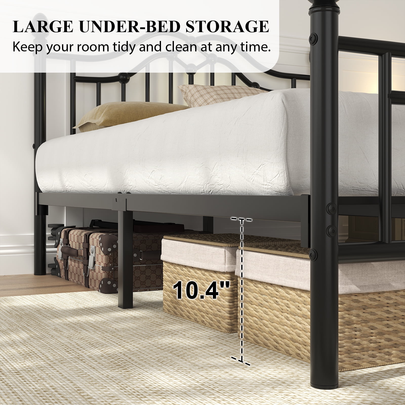 EBERY Queen Metal Platform Bed Frame with Headboard and Footboard, Sturdy Steel Slat Support, Easy Assembly, Black