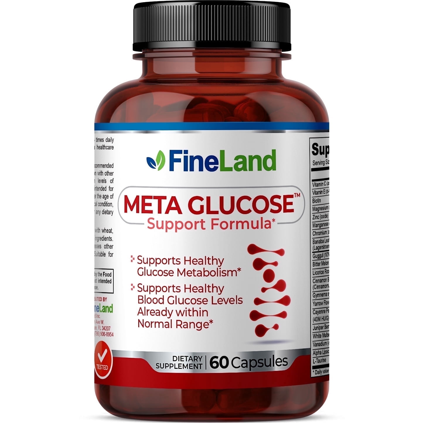 Fineland Vitamins META GLUCOSE Support Formula Adult Vegan Glucose 60 Count