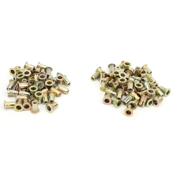 Hardware Accessories 100Pcs Rivet Nut Color Zinc Plated Flat Head Threaded Nutsert Kit Hardware AccessoriesM4