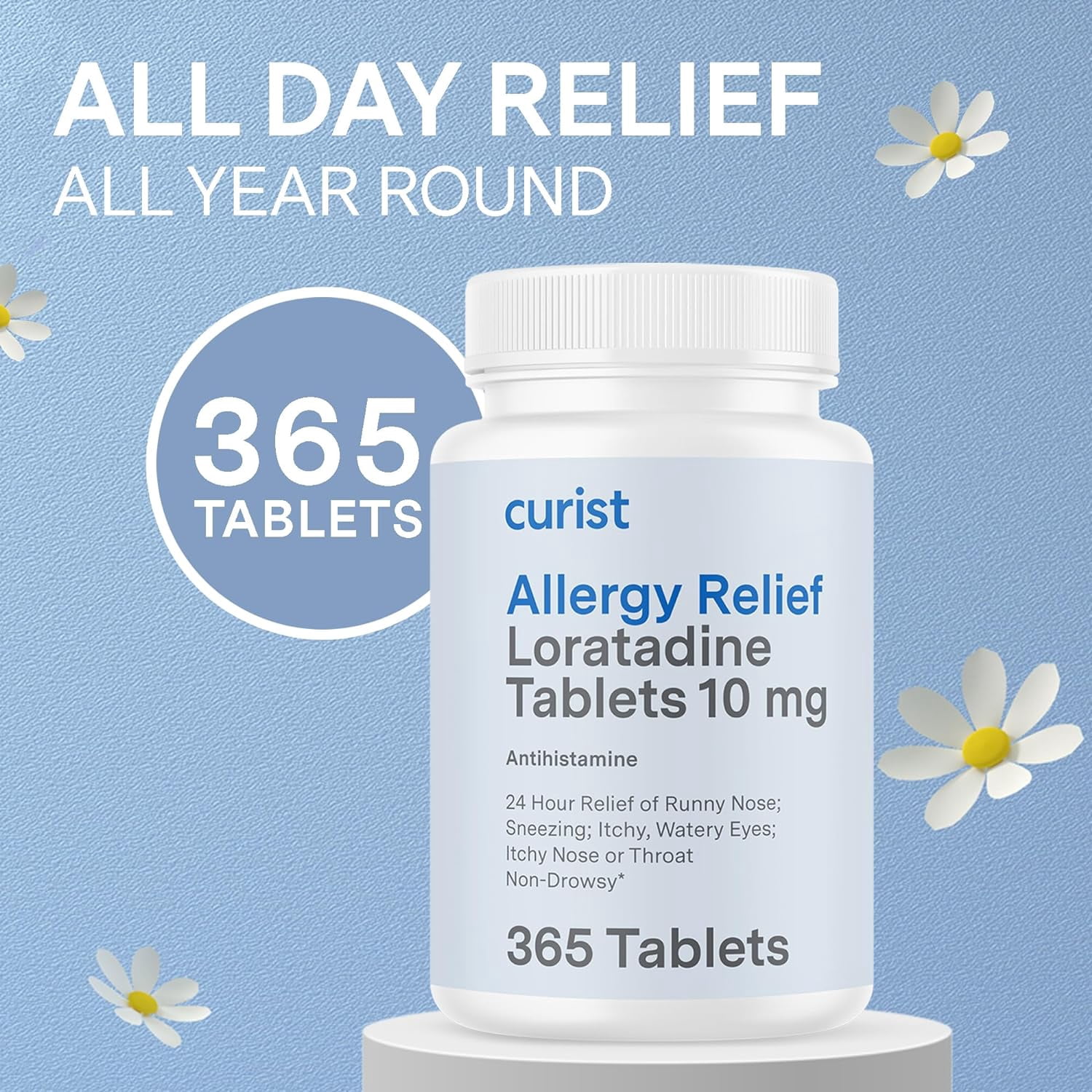 Curist Allergy Relief Loratadine 10 mg 365 Ct Tablets | Non-Drowsy 24 Hour Antihistamine Allergy Medicine for Adults | Compare to Claritin & Alavert