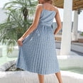 thumbnail image 2 of SWSMCLT Women's High Waist Midi Chiffon Sexy Dresses Holiday Dress Summer Ruched Cami V Neck Spring Sundress Blue Small, 2 of 4