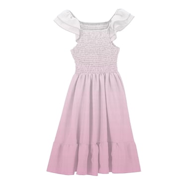 Robe pour Préadolescente à Manches Volantées, Robe d'Été de Princesse pour Fête, Robe Trapèze à Volants, Robe Évasée Smockée, Robe d'Anniversaire pour Filles