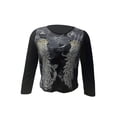 thumbnail image 2 of Douhoow Women Vintage Crop Tops, Casual Long Sleeve Round Neck Wing Print T-Shirt, 2 of 8