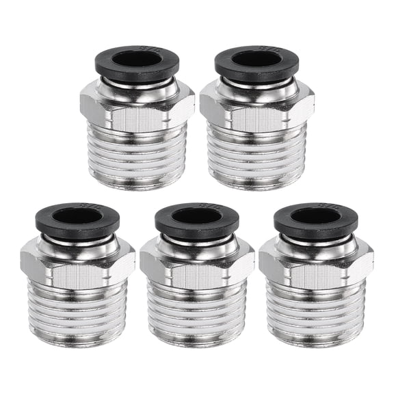 Uxcell 5pcs Push to Connect Fitting 3/8" x 1/2" Thread Brass Straight Union, Black