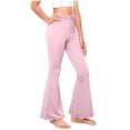 thumbnail image 2 of BiZtdJrK Cotton Pant for Girl Ruffle Bell Bottom Elastic High Waist Yoga Workout Pants Solid Color Comfy Casual Trousers Pink 130, 2 of 10