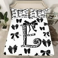 thumbnail image 2 of Feelyou Initial E Letter Queen Sheet Sets, Black Gothic Bow-tie Bowknot Flat Sheet, Teens Kids Girls Women Queen Fitted Sheet, Microfiber Bedroom Decor, 4pcs, 2 of 7