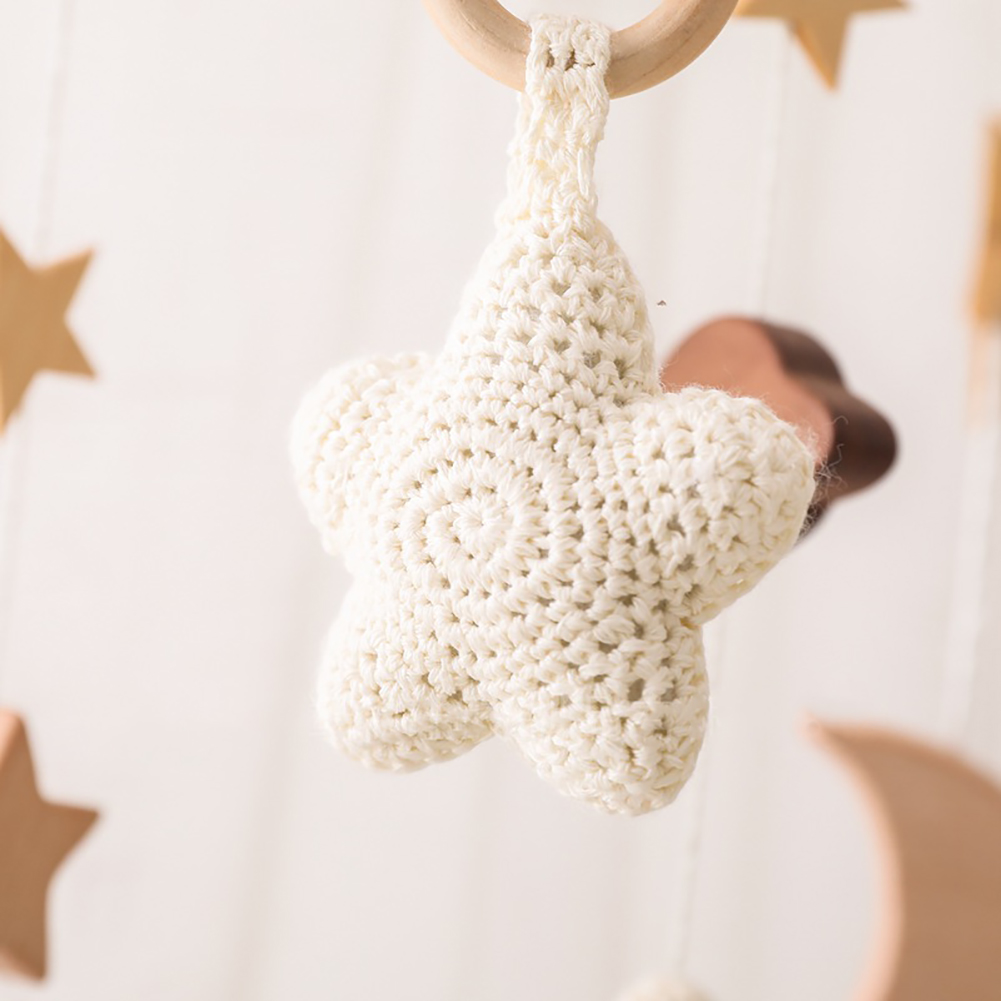 Wooden Star Crib Rattle & Baby Bed Bell, Hanging Wind Chime Music Mobile for Newborn Sleep & Nursery Decoration