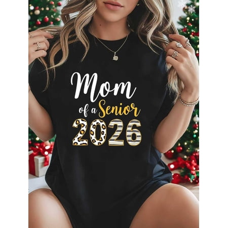 Women's Casual Mom of a Senior 2026 Leopard Print T-Shirt