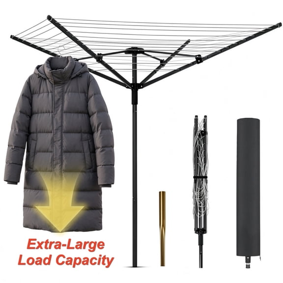 IAJXWI Clothes Drying Rack,Heavy-Duty Steel Frame Umbrella Clothesline,12-Line 165ft Folding Outdoor Clothes Lines with Adjustable Height & 360°Rotation