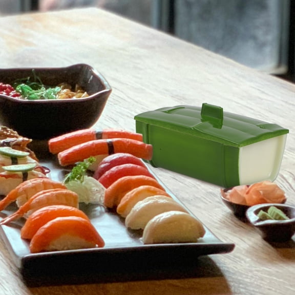 ETEREAUTY Multi-Function Sushi Plate Green Plastic Tray with Bamboo Shape Design
