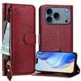 thumbnail image 5 of Zipper Wallet Case for iPhone 17 Pro Max with Card Slots & Wrist Strap, Flip Cover Stand Red, 5 of 5