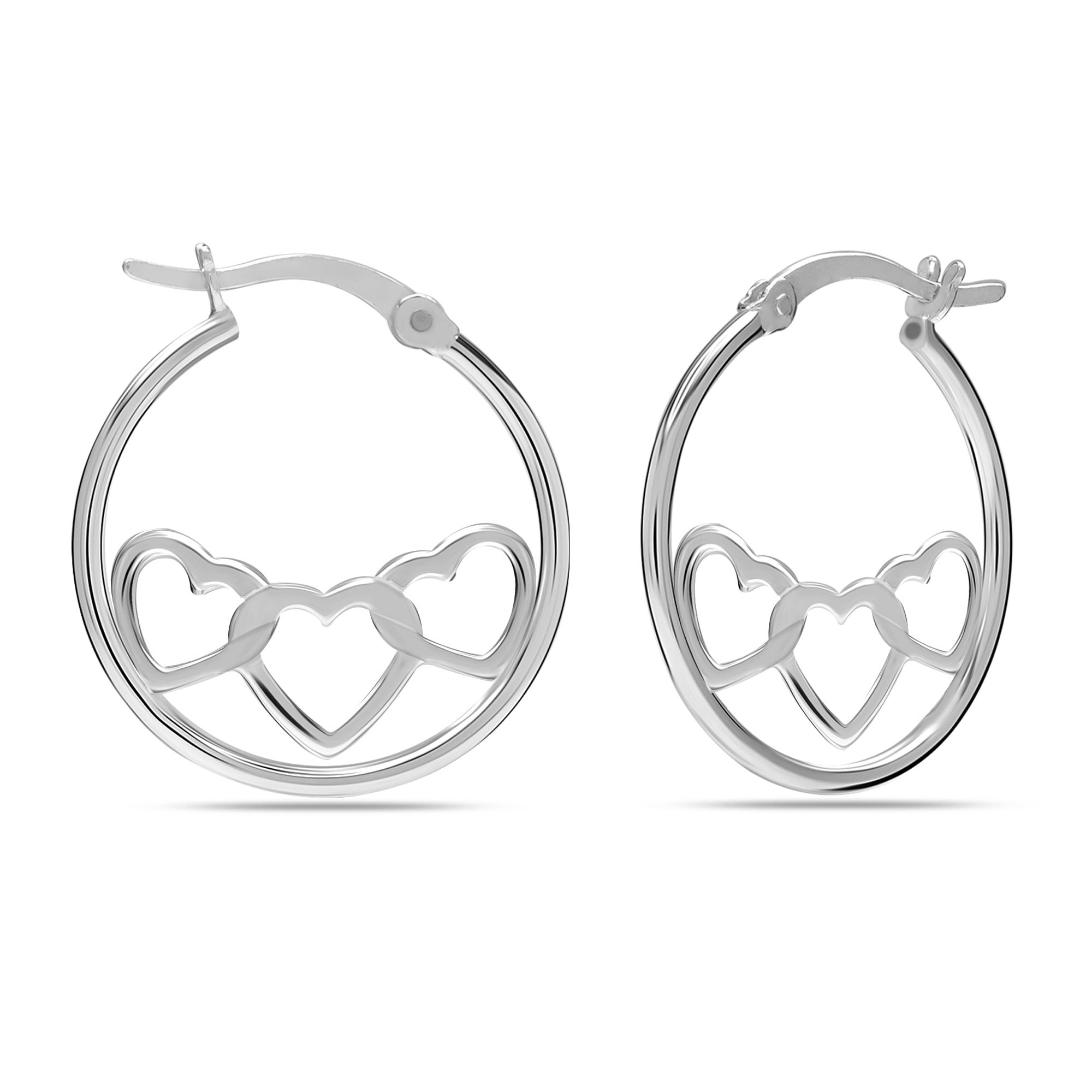 LeCalla 925 Sterling Silver Hypoallergenic Light-Weight Three-Heart Twisted Click Top Hoop Earrings for Women and Teen 20MM
