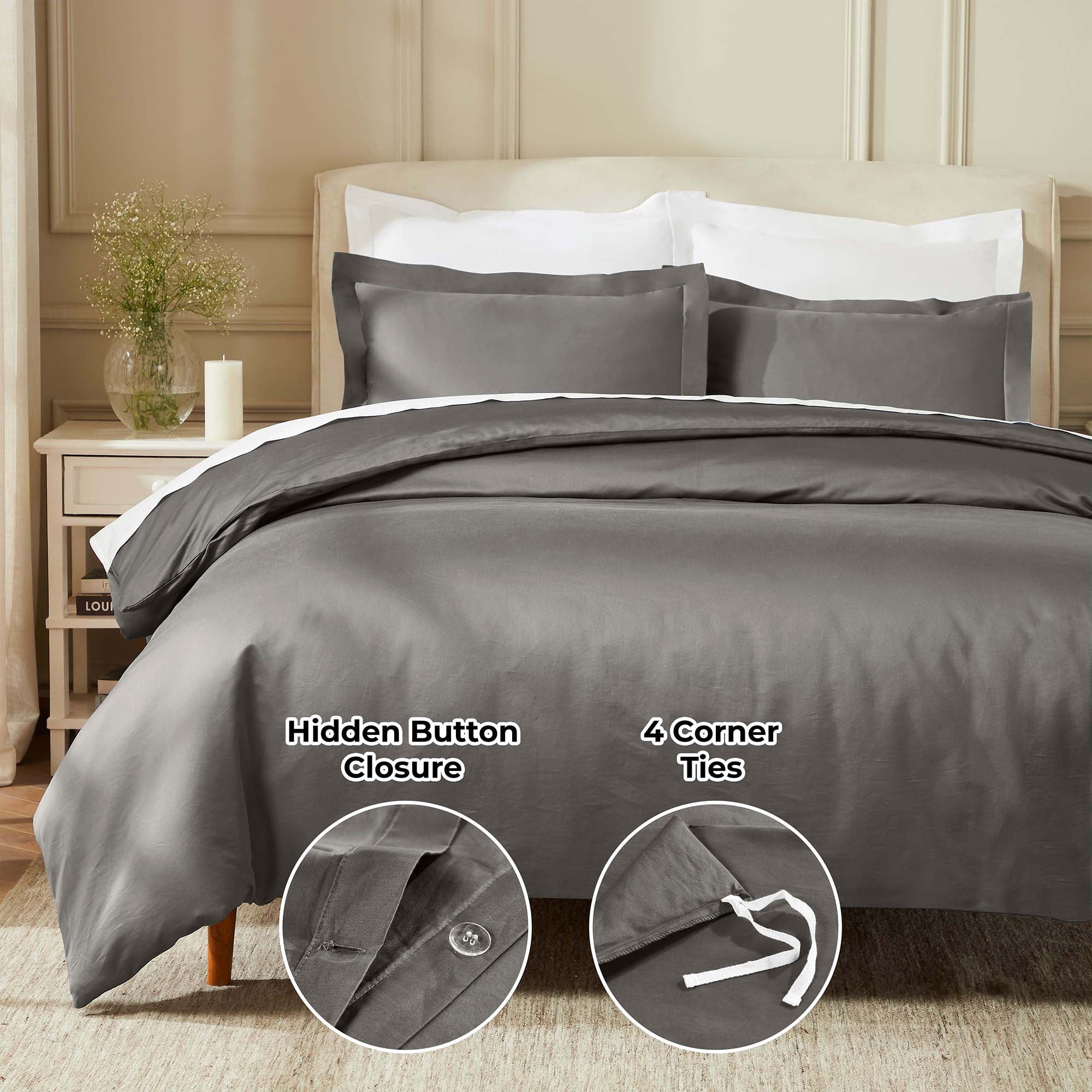 Superior Egyptian Cotton 850 Thread Count Duvet Cover Set, Full/Queen, Gray