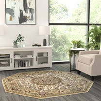 Masada Rugs Traditional Octagon Area Rug Design Bellagio 401 Ivory (5 Feet 3 Inch x 5 Feet 3 Inch)