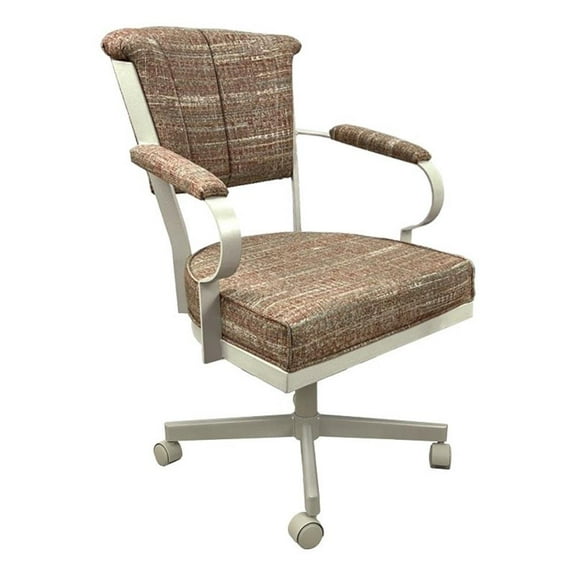 Tobias Designs Swivel Fabric & Metal Caster Dining Chair in Watusi Madder/White